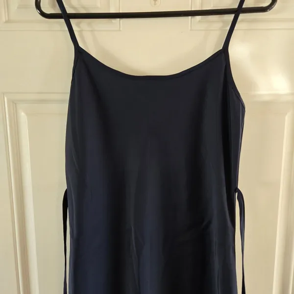 Brandy Melville Navy Slip Dress Spaghetti Strap Back Tie Womens S Cottage Silky - Image 3
