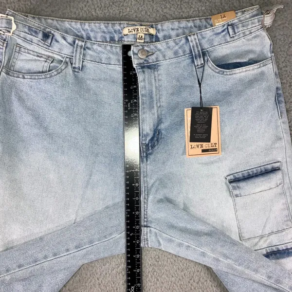 Love Cult Cargo Pants Women 1X 36x29.5 Wide‎ Leg Stretch Utility Denim Jeans NWT - Image 4