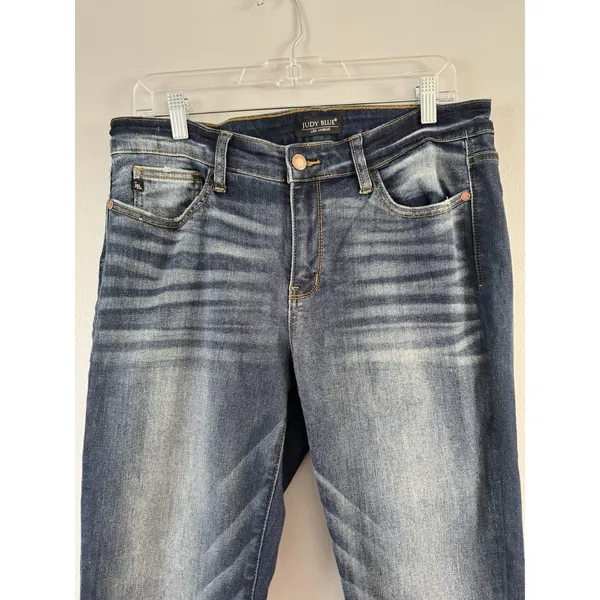 Judy Blue Relaxed Fit Jeans Women’s Size 15/32 Dark Blue Stretchy Tapered Leg - Image 3
