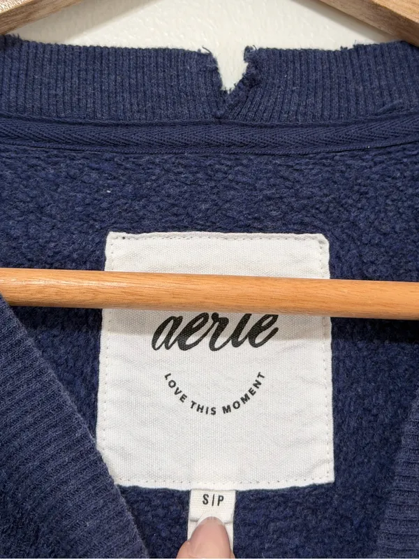 Aerie Crewneck Sweatshirt Size Small Oversized Navy Blue Terry Chill - Image 3