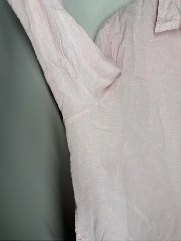 Sigrid Olsen 100% Linen Tunic Top 1X Pink Collared Beach Vacation Resort Natural - Image 2