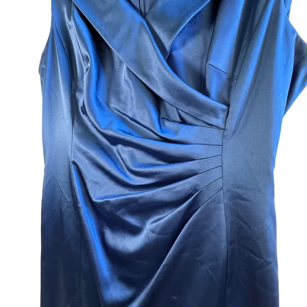 Tahari Arthur S. Levine Royal Blue Satin Ruched Cocktail Dress Sz‎ 14 Evening - Image 9