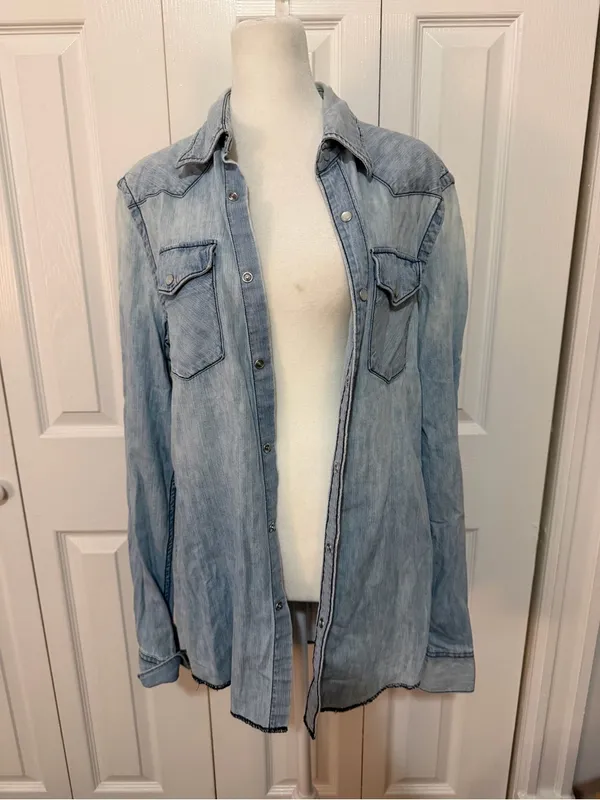 Acne Studios Texas Western Denim Button Up Shirt Acid Wash EU 46 - Image 4