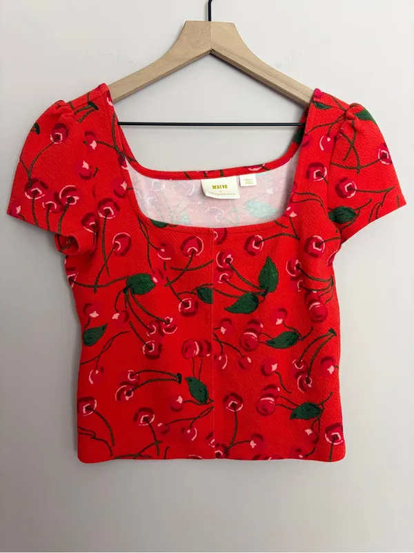 Maeve Anthropologie Red Square Neck Crop Top Small - Image 2