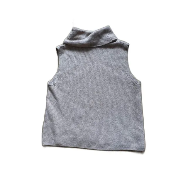 Saks Fifth Avenue Cashmere Sleeveless Ribbed Turtleneck Sweater Beige Oatmeal L - Image 4