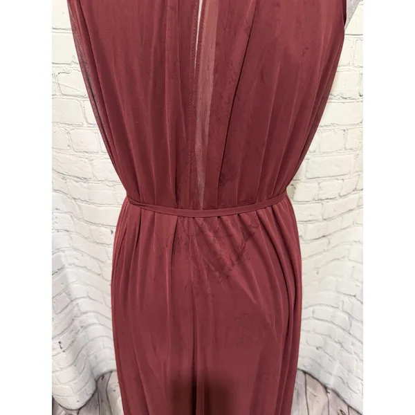 NWT David’s Bridal Soft Mesh Halter Bridesmaid Dress with Slim Sash Wine Maxi 8 - Image 7