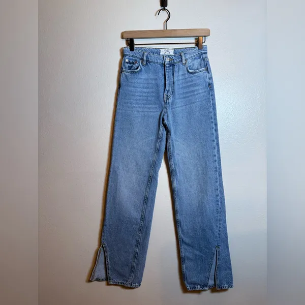 Free‎ People High Waist Slit Hem Staight Jeans - Image 2