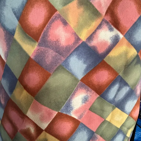 Vintage Blouse Harlequin Checkered Print Padded Shoulders Pastel Color‎ Diamond - Image 7