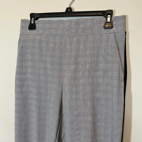 Athleta Brooklyn Ankle Pant Grey Glen Plaid Black Side Stripe Tapered Size 4T - Image 2