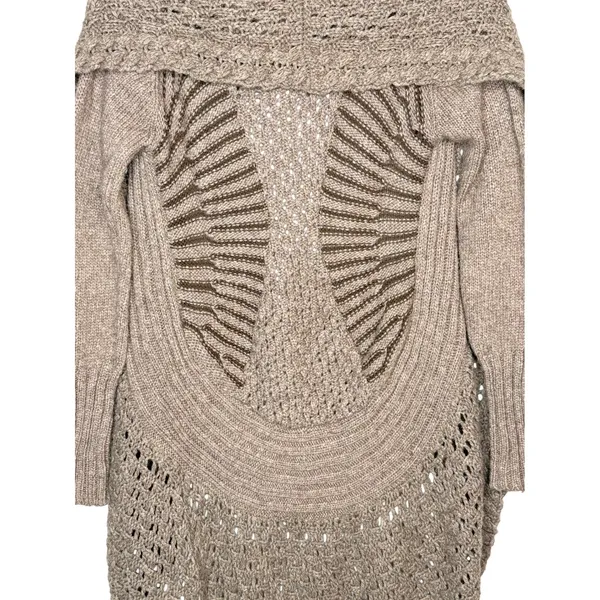 Angel of the North Cardigan Women XS Taupe Crochet Open Front‎ Shawl Collar Boho - Image 5