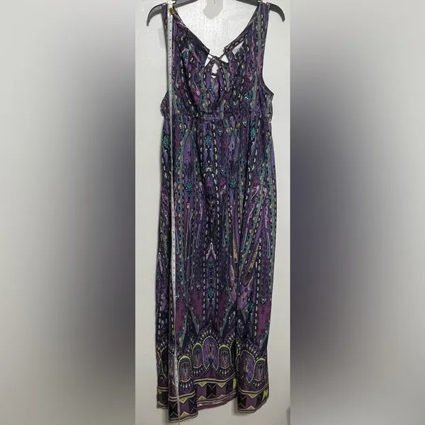 ECI Purple Floral Paisley Maxi Dress Size 12 Sleeveless - Image 2