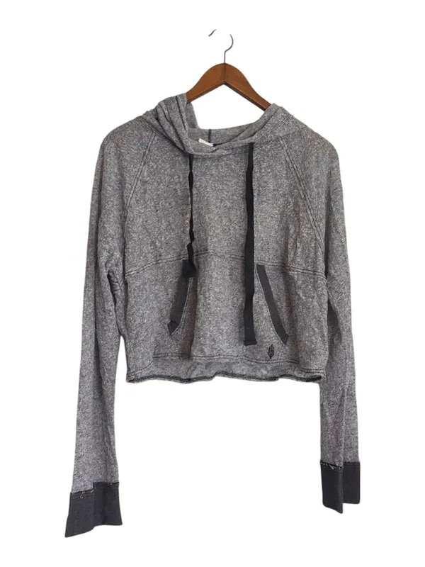 Free People FP Movement Gray Lightweight Cropped Hoodie with Drawstring - Image 2
