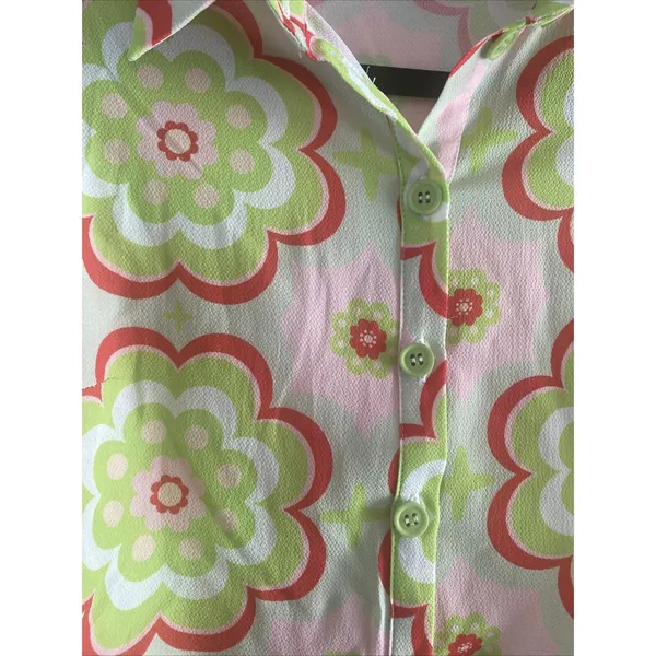 ASOS Floral Ruched Mini Shirt Dress Womens 4 Pink Green Retro‎ 70s Y2K Crepe - Image 3