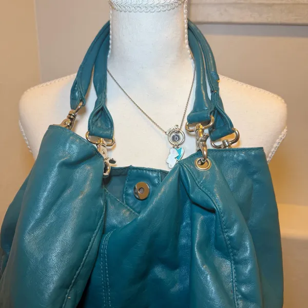 Teal Blue Slouchy Hobo Bag Shoulder‎ Purse Boho Y2K Large Soft Faux Leather - Image 4