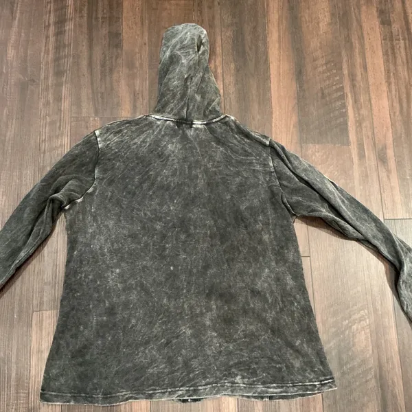 Rising International Hoodie L Grey Owl‎ Appliqué Acid Wash Boho Hippie Zip Up - Image 8