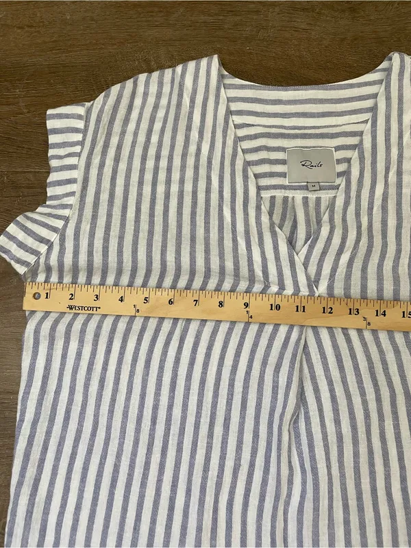 Rails Nala Popover Blouse Size M Blue Iris Stripe Linen Rayon Coastal Chic Beach - Image 12