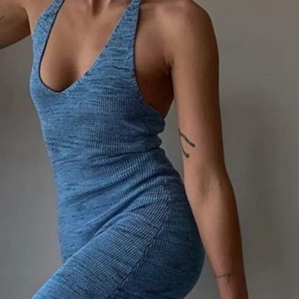 Blue Ruched Halter Cocktail Dress - Image 4