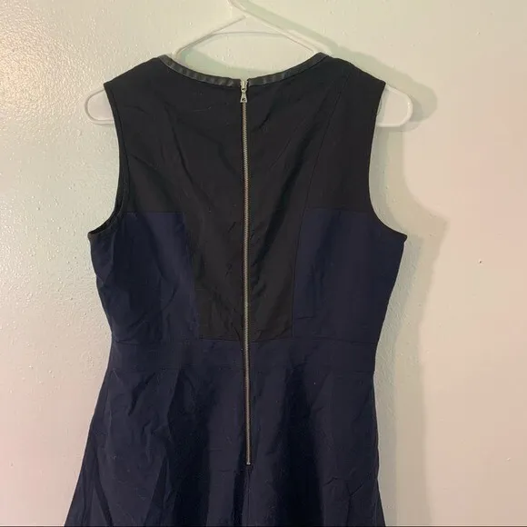 J. Crew Women's Size 6 Colorblock Dress Faux Leather Trim Navy Blue Black - Image 9