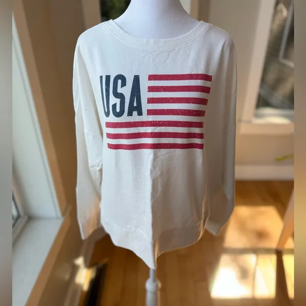 Natural Reflections Vintage 90s White Red Blue USA Flag Crewneck Sweatshirt Sz L - Image 10
