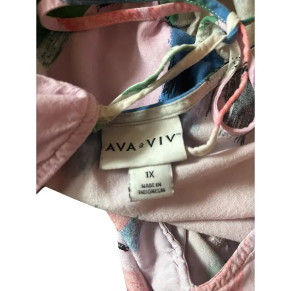 Ava & Viv V-Neck Mini Pink Floral A-Line Dress Size 1X - Image 5