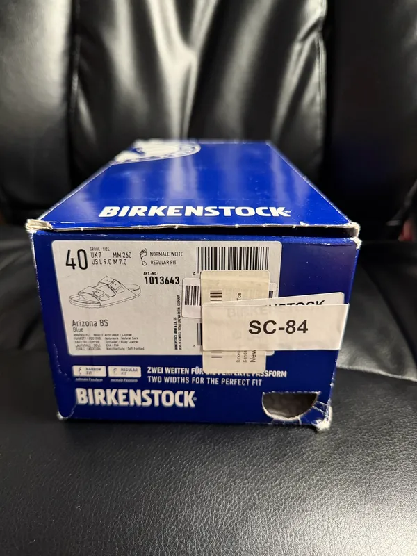 New with Box Birkenstock Arizona Blue Leather Soft Footbed 1013644 Regular - Image 7