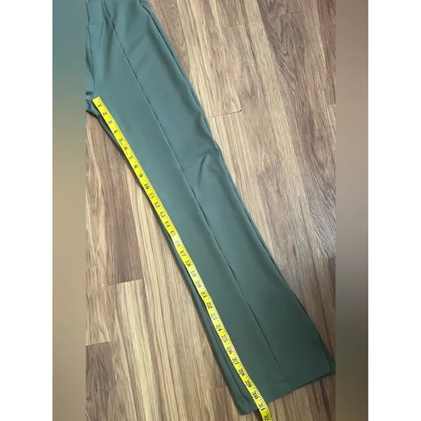 Abercrombie & Fitch Olive Green High Rise Flare Pants Pleat Split Hem Size M - Image 6