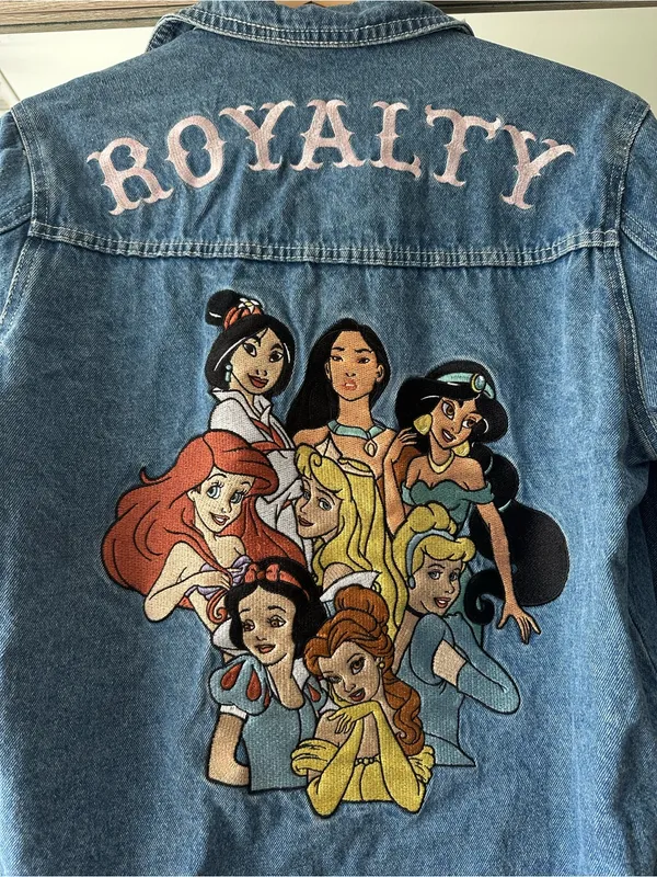 Disney Princesses Denim Jacket Embroidered Graphic Back Women’s Size Medium - Image 3