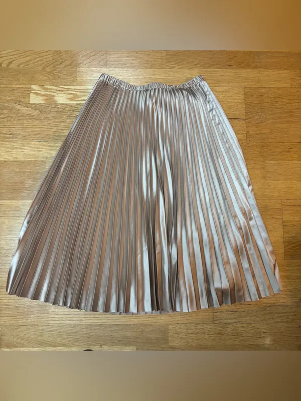NEW Banana Republic Factory Brown Metallic Pleated Preppy Pull On Midi Skirt S - Image 2