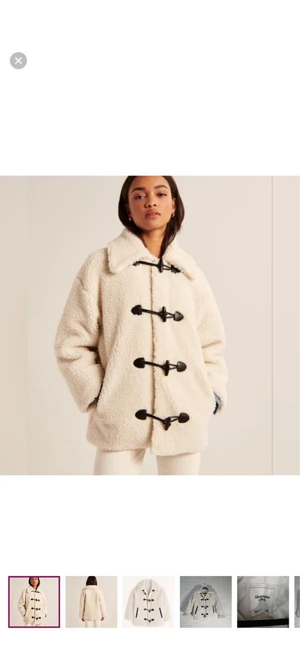Zara Cream Faux Shearling Toggle Jacket with Black Trim - Image 2