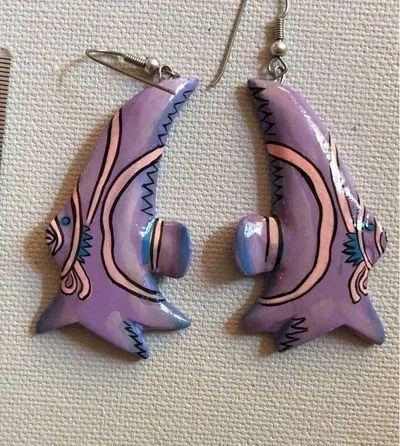Funky fish lightweight dangle earrings purple - Image 4