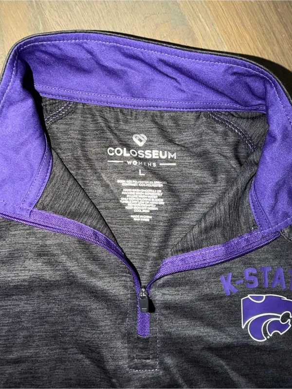 NWT Kansas State Wildcats 1/4 Zip Pullover Womens Large Gray Colosseum Dry-Fit - Image 4