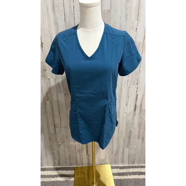 Adar Pro Scrub Top Womens XS Teal Caribbean‎ Blue V-Neck Short Sleeve - Image 2