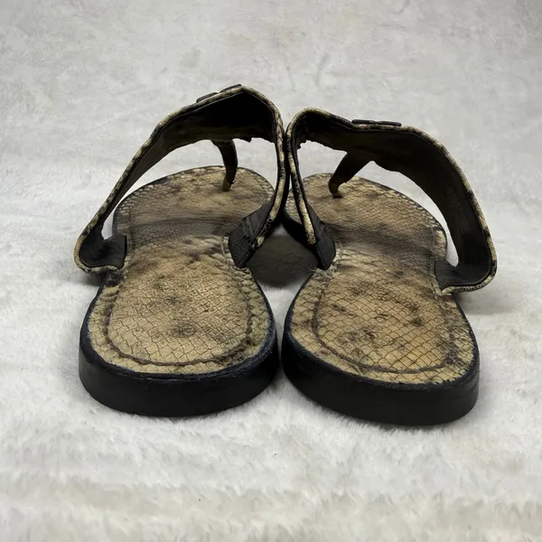 Tory Burch Miller Thong Sandals Snakeskin Print Leather Black Logo 9.5M 8099 C20 - Image 2