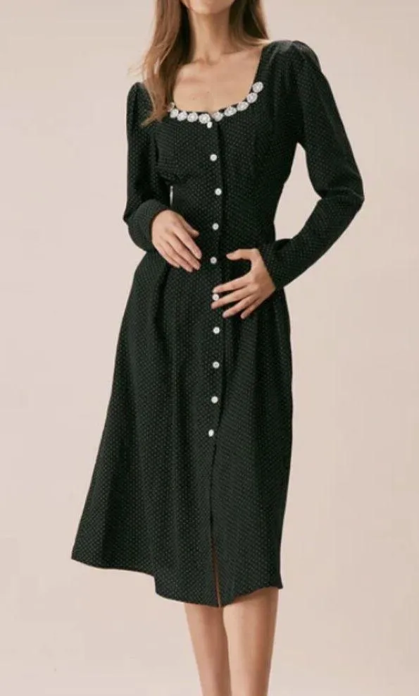 RIHOAS The Black U Neck Polka Dot Lace Midi Dress 3 - Image 2
