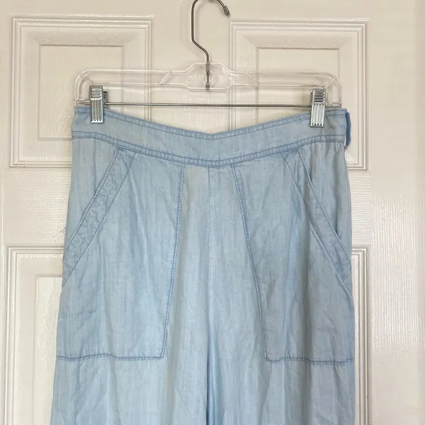 ANTHROPOLOGIE Cloth & Stone Breezy Pants Tencel Pull On Wide Leg Chambray Size S - Image 4