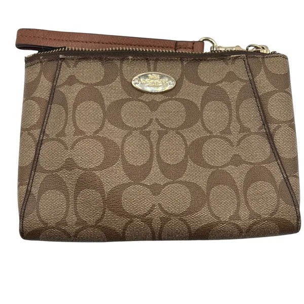 Coach‎ Signature Monogram Brown Zip Pouch Morgan Canvas Wristlet Retro F65060 - Image 13