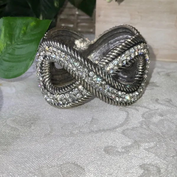 Infinity Heavy Spring Action Stainless Steel & Rhinestones Bracelet - Image 3