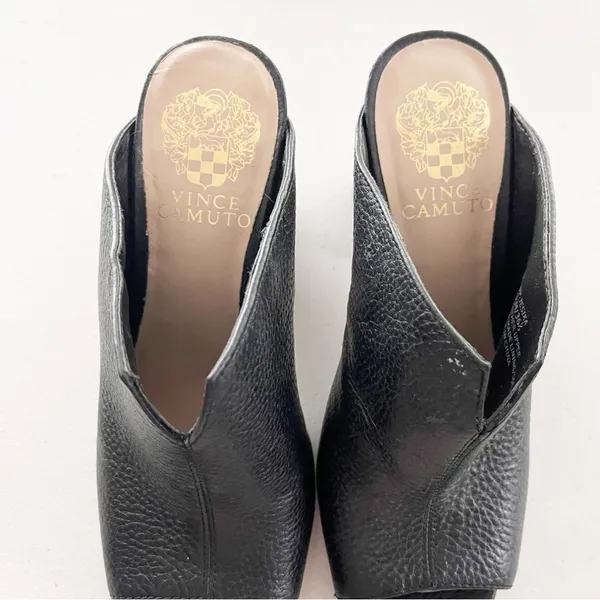 Vince Camuto Black Leather Mule Sandals Block Heel Open Toe Size 6.5 - Image 6