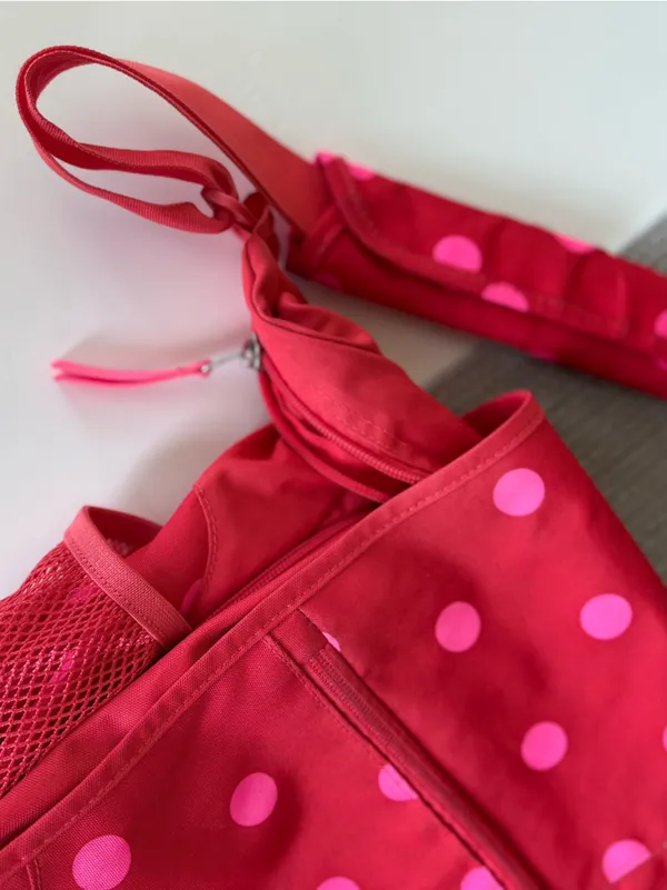 Jansport Red Oversized Messenger Bag with Pink Polka Dots - Image 5