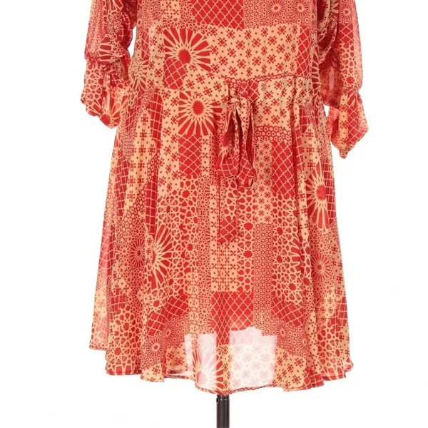 Anthropologie Eva Franco Tasari Orangs Patchwork Mini Dress Size 8 Boho Indie - Image 4