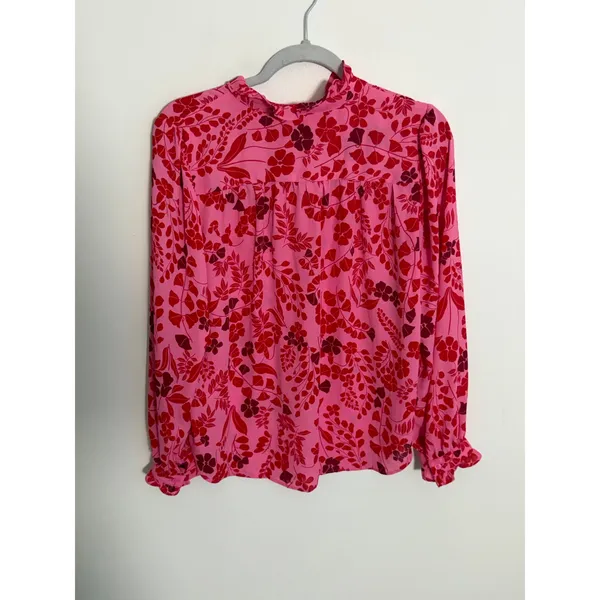 Ann Taylor Pink Floral Long Sleeve Blouse size MP - Image 4