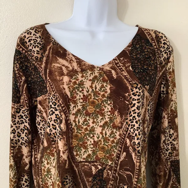 Vintage Y2K 2000s Animal Print Patchwork Artsy Festival‎ Fairy Boho Blouse M - Image 2