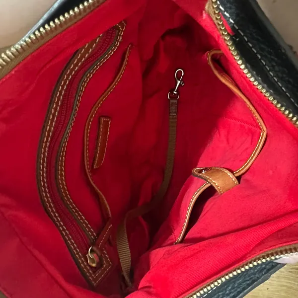 Dooney & Bourke Black Pebbled Leather Tote Bag Cognac Trim Shoulder Bag - Image 11