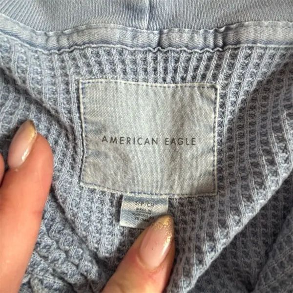 American Eagle Outfitters Sweater Womens XS Blue‎ Waffle Knit Hooded - Image 4