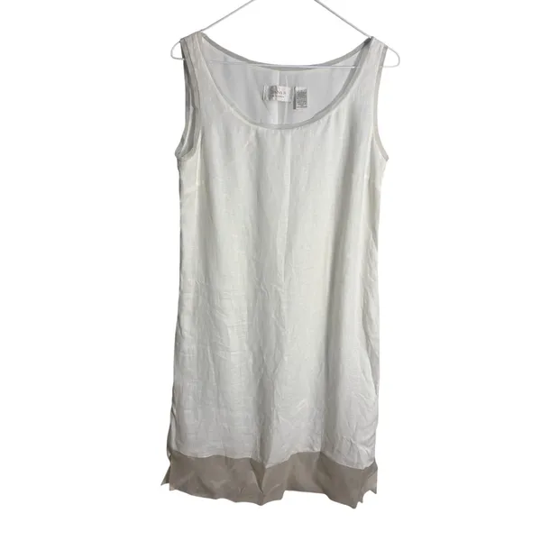 Dana B & Karen Shift‎ Dress Womens 6 White Excellent Linen Sheer Trim Scoop Neck - Image 2