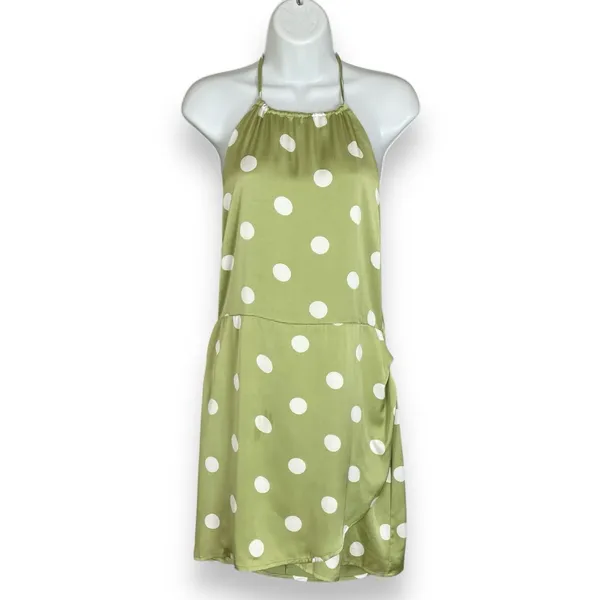 NWT Lulus‎ Halter Mini Dress The Best Spot Green Polka Dot Satin Medium Backless - Image 5