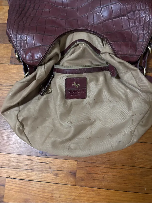Monsac Croc-Embossed Hobo Bag in Burgundy - Image 11