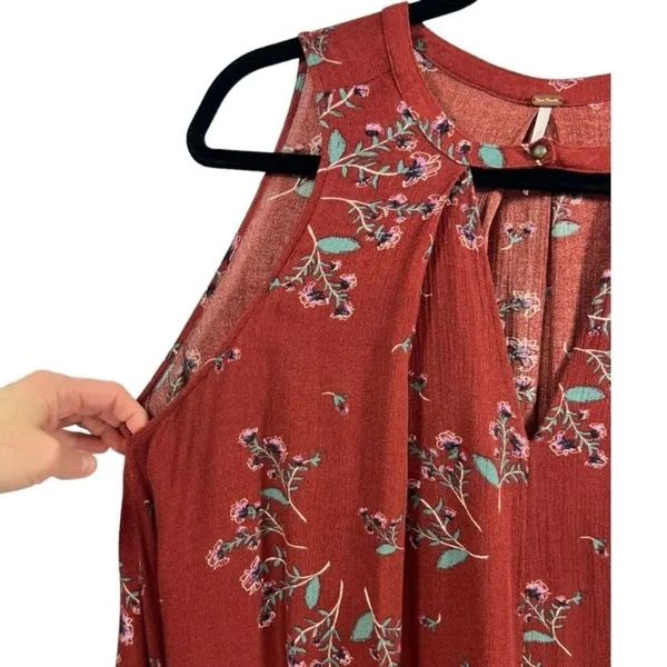 Free People Tree Swing Tunic Tank Mini Dress Crimson Floral Size XS Boho‎ - Image 8