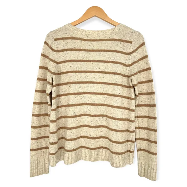 Caslon M Wool Blend Beige Tan Stripe Long Sleeve Crew Neck Sweater Knit Pullover - Image 7