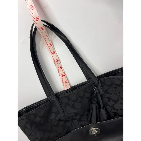 Coach Black Signature Canvas Leather Tote Bag Tassel Shoulder Purse - Image 11